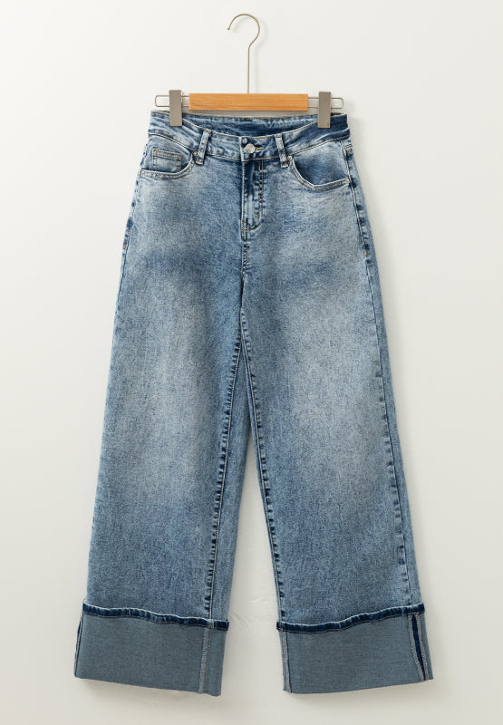 Washed Wide Leg Jeans with Pockets