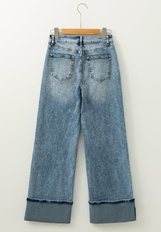 Washed Wide Leg Jeans with Pockets